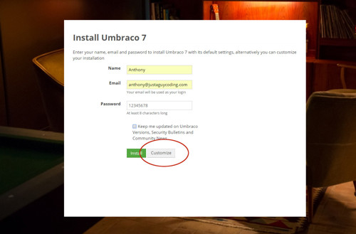 Umbraco install page