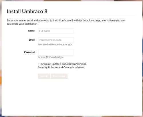 Umbraco 8 Installation Wizard
