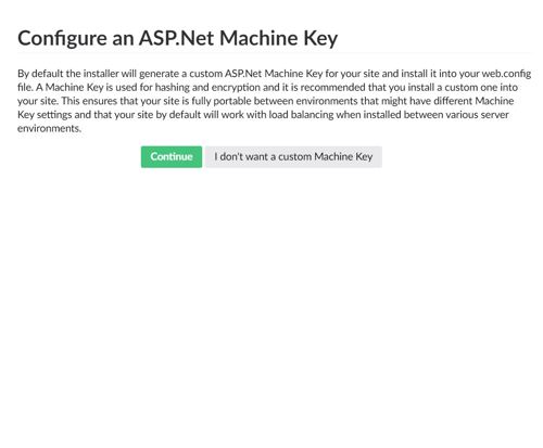 Umbraco installation wizard machine key page