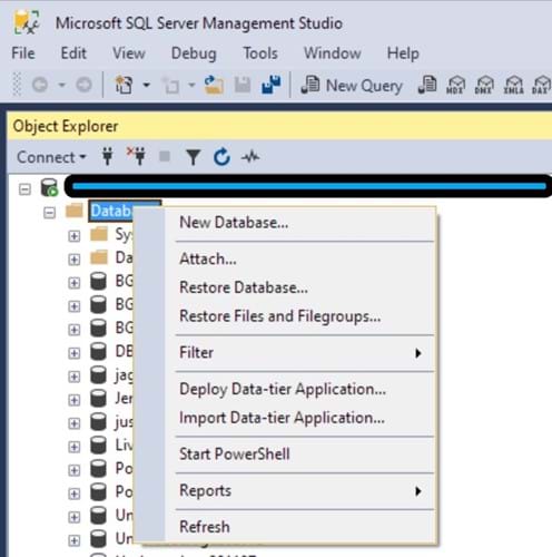 MS SQL Server Management Studio New Database creation