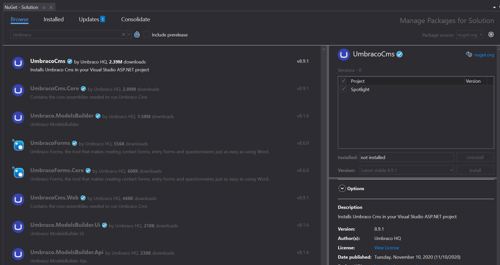 NuGet Add Umbraco